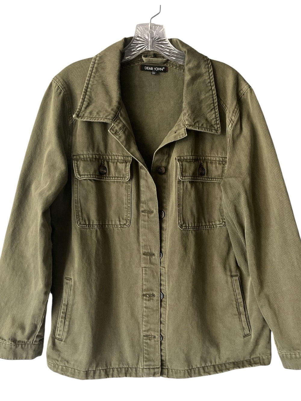 Dear John Olive Green Utility Jacket Shirt Shacket with Chest Pockets XL